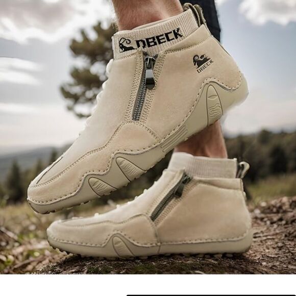 Dbeck Men's Casual Slip-On Bootie High Top Genuine Leather Zipper Boots Fashion - Picture 11 of 12